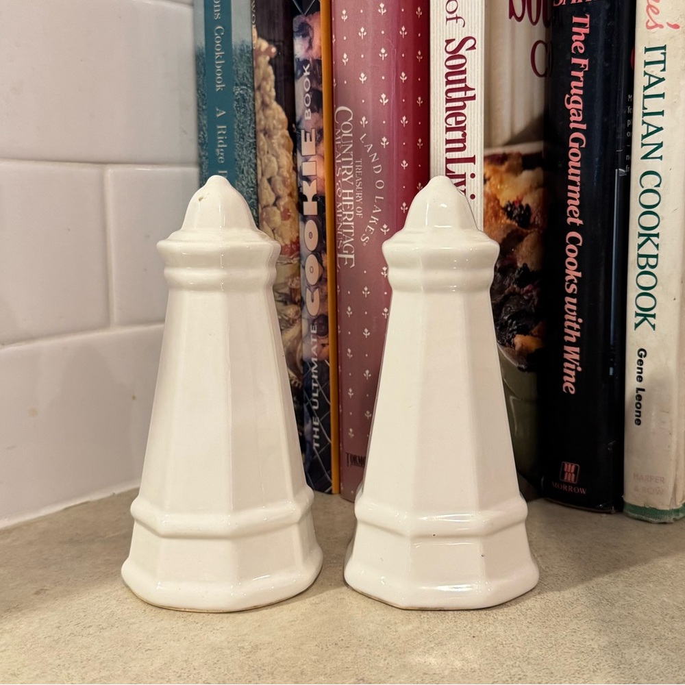 Vintage Pfaltzgraff Lighthouse White Ceramic Salt and Pepper Shakers